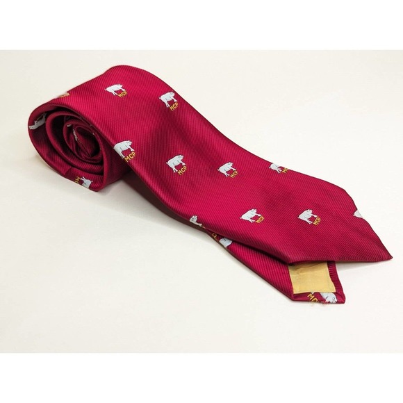 Vintage Male Chauvinist Pig MCP Marshal Field Mens Tie Red Yellow Geometric Hogs - Picture 3 of 4